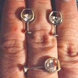 Diamonique Wine glasses Ring and Earring set